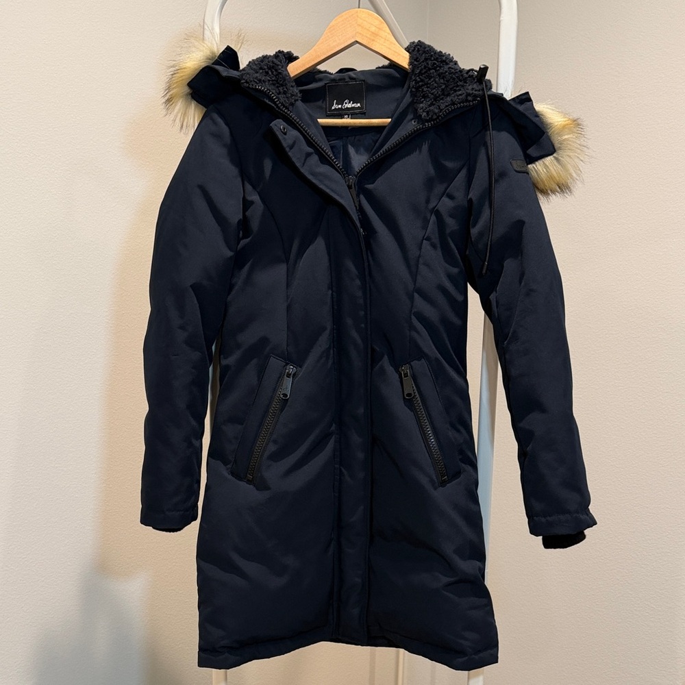 Sam Edelman Faux Fur Navy Blue Parka Coat XS